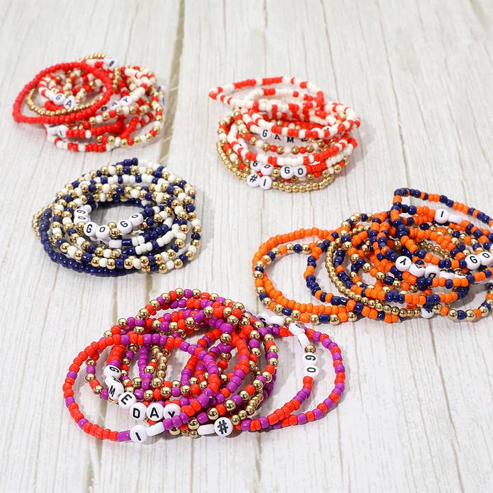 10PCS - GO GAMEDAY Message Beaded Stretch Multi Layered Bracelets for wholesale by Sensibling Corp.