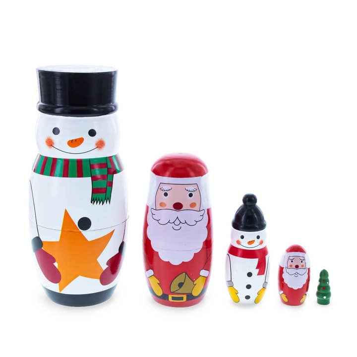 Santa, Snowman & Christmas Tree Wooden Nesting Dolls for wholesale by BestPysanky