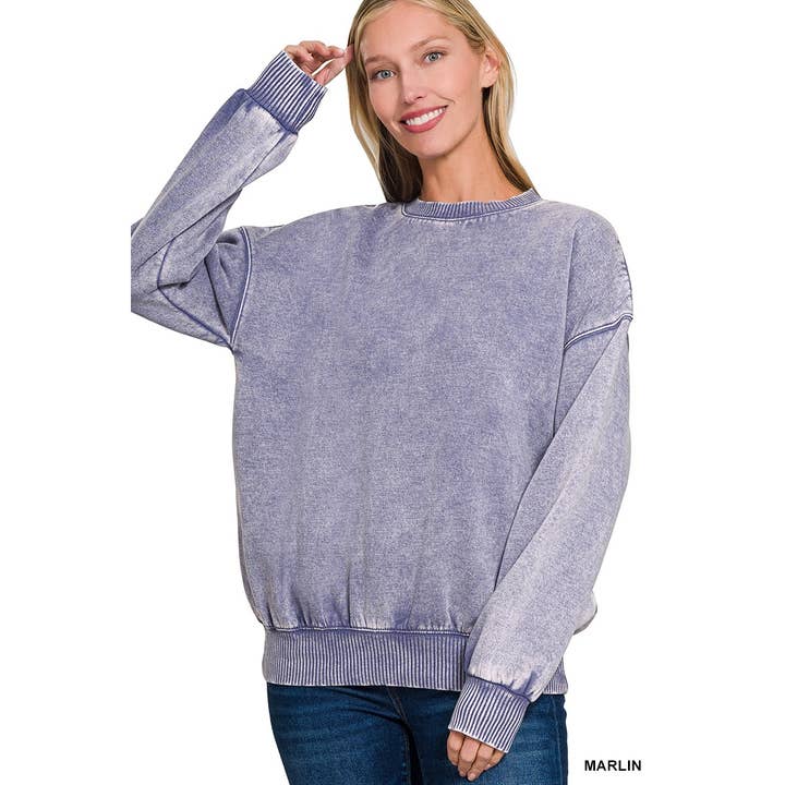 Acid wash fleece oversized pullover for wholesale by Apolline