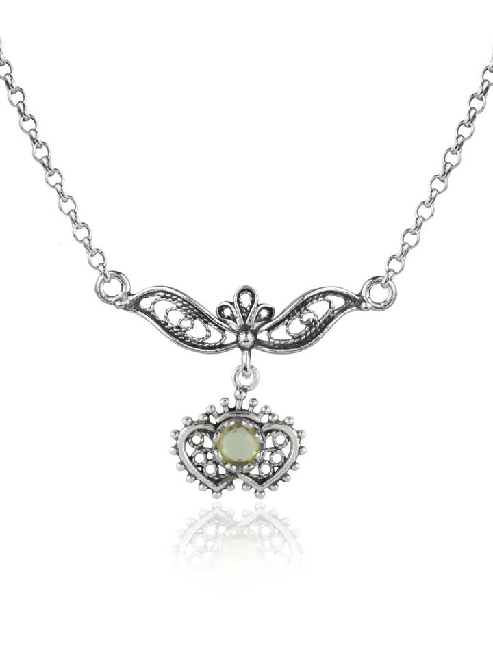 Collier ras du cou pour femme en argent sterling à motif cœur à cœur en filigrane, citrine et quartz bleu pour la vente par Filigranist Jewelry