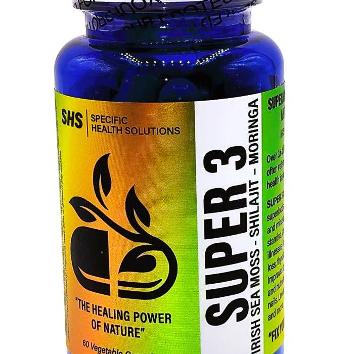 Specific Health Solutions - Wholesale Oral Supplement/Vitamin - SUPER 3 - Irish Sea Moss - Shilajit - Moringa
(60 capsules)1