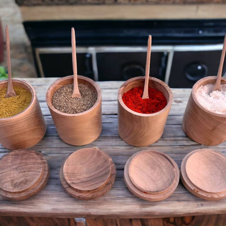 Walnut Wood Spice Jar Set for wholesale by Moroccantastics