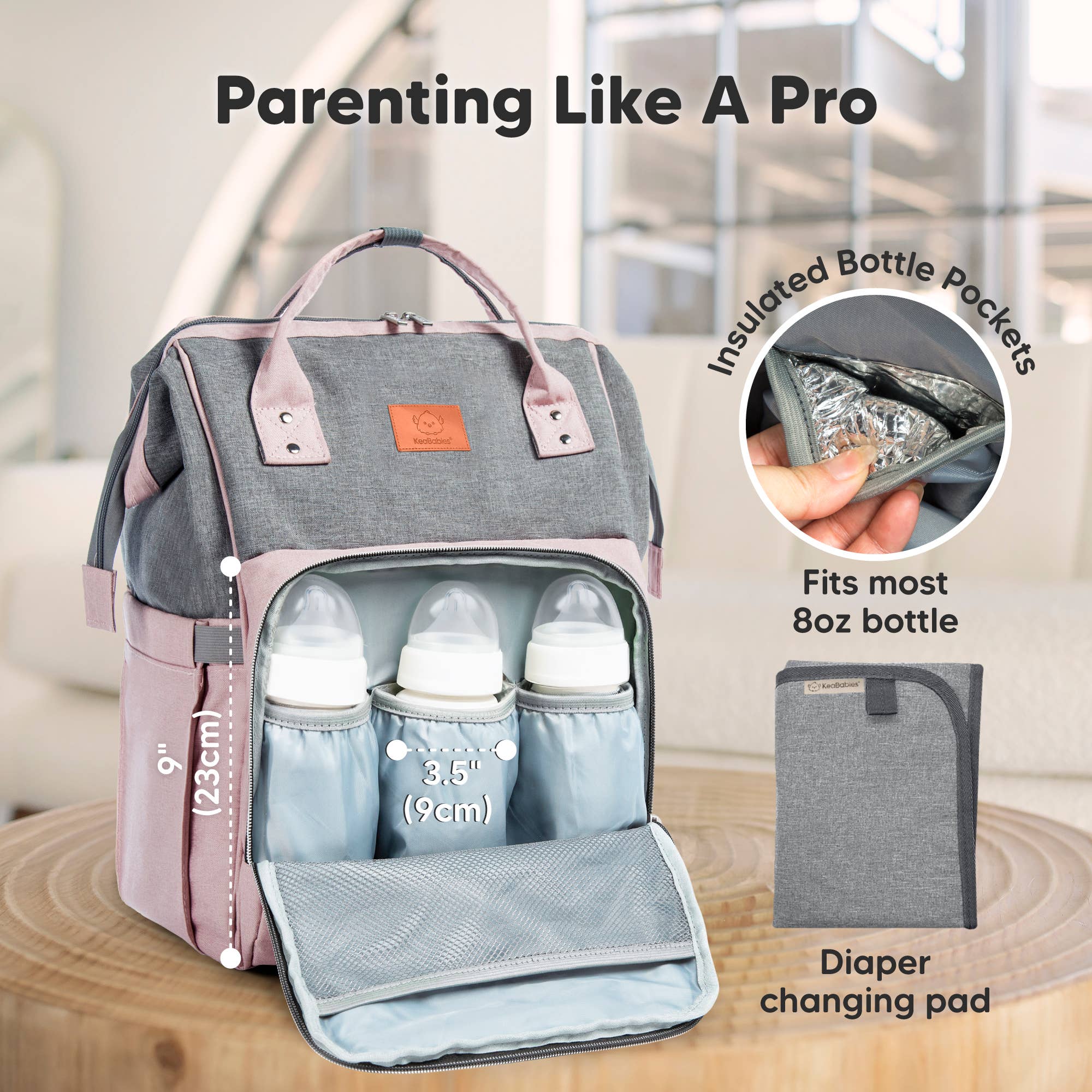 Pink Gray Original Diaper Bag Backpack, Baby Bags with Changing Pad for wholesale on Faire3