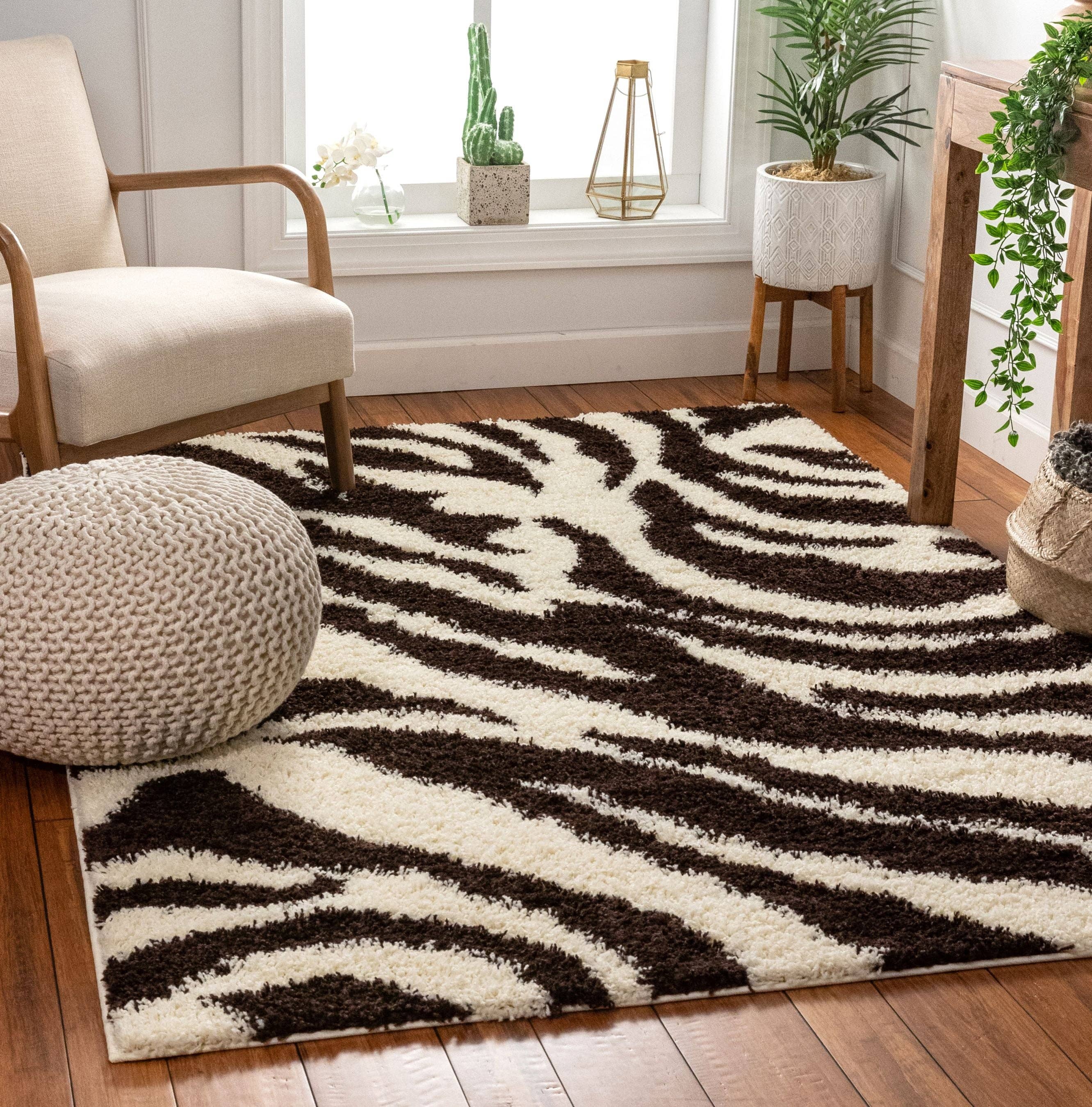 Well Woven - Wholesale Area Rug - Safari Zebra Brown Contemporary Shag Rug3