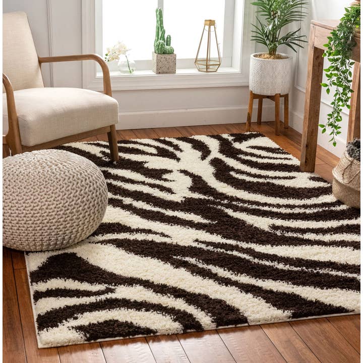 Well Woven - Wholesale Area Rug - Safari Zebra Brown Contemporary Shag Rug3