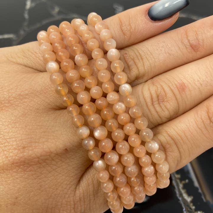 The Crystal Tabby - Wholesale Beaded Bracelet - 4mm Peach Moonstone Bracelet- 1 bracelet1