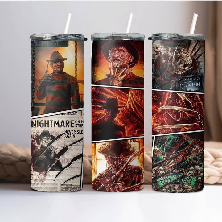 Nightmare Newspaper Tumbler for wholesale by Wicked Flower Creations