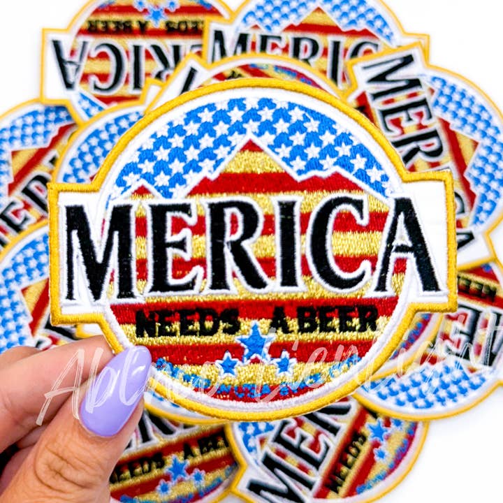 ABLNco - Wholesale Patch - Merica needs a beer USA 4th July Holiday Embroidery Patch0