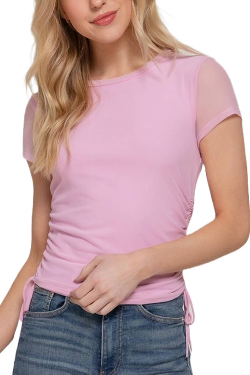 Vanilla Monkey - Wholesale Blouse - Dames - Korte Slv Gerimpelde Shirring Mesh Top0