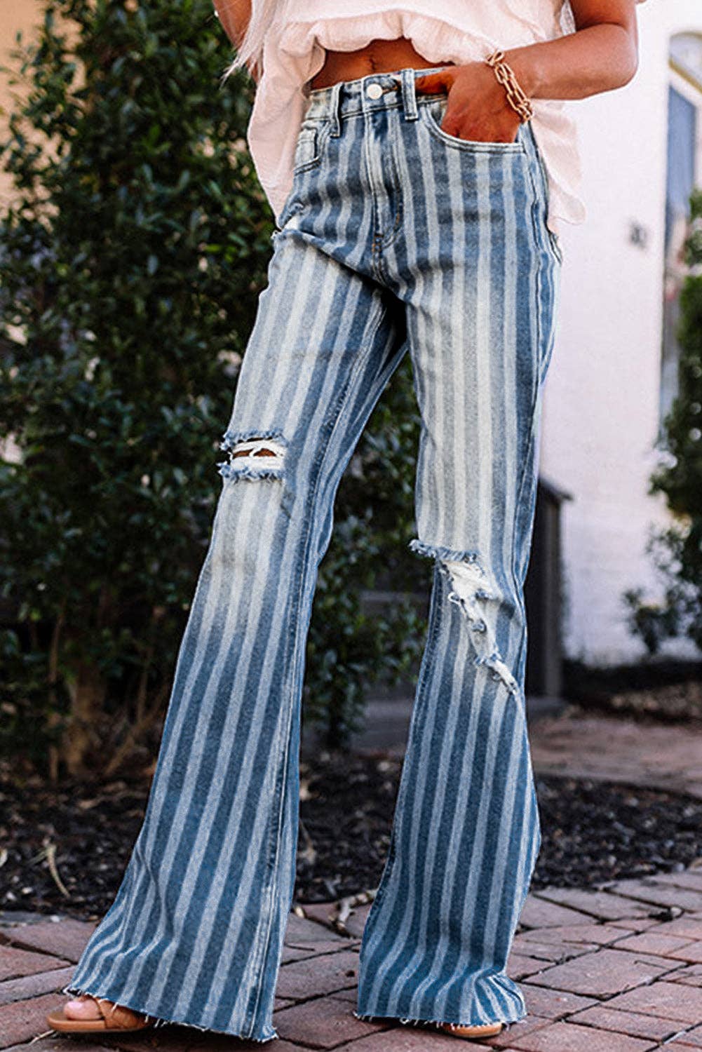 人気のファッションブランド！ DENIM DEGRADE STRIPED PANTS BLACK