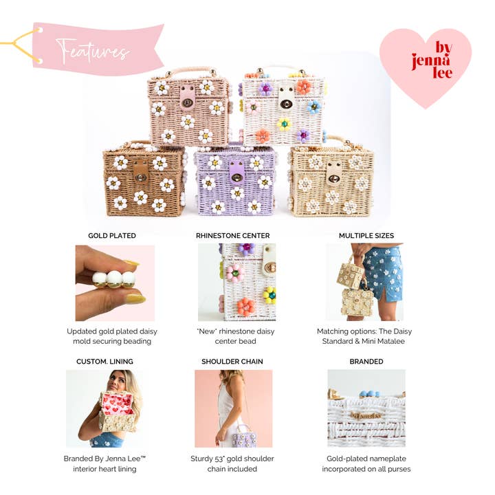 By Jenna Lee - Wholesale Top Handle Bag - Women's - Wicker Bucket Daisy Flower Purse34