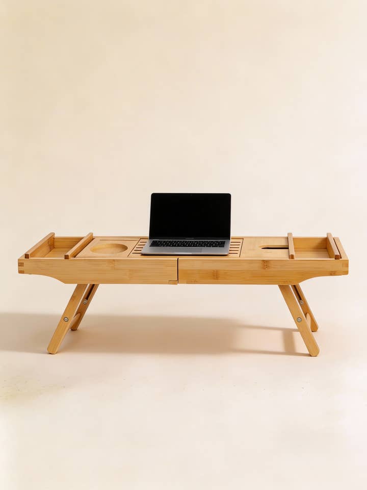 Bamboo Bathtub Caddy with Wine Glass Holder for wholesale by Dzukou B.V.