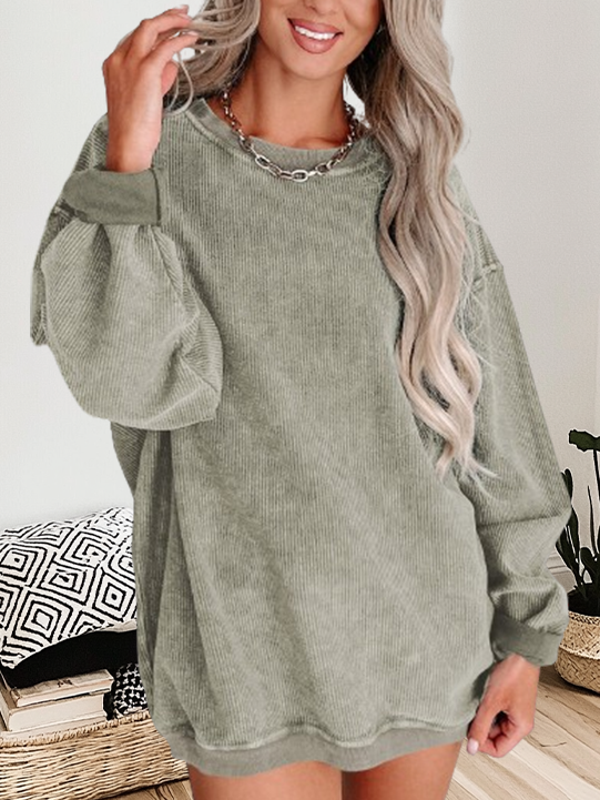 Suhkasana – wholesale Sweatshirt - Dam – Rund hals Massiv Ribbad Stickad Pullovertröja6