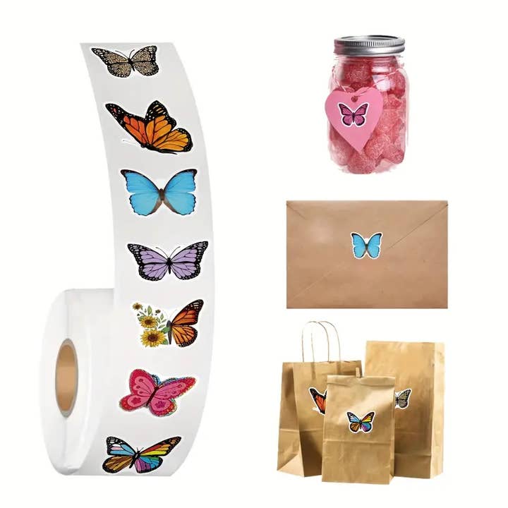 Magnifique Hearts - Wholesale Sticker - Butterfly 500 pc Roll Stickers, thank you, mailing, DIY
