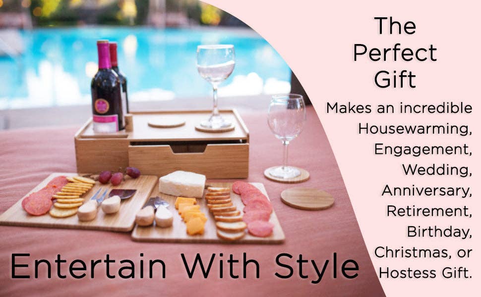 MobileVision - Wholesale Serving Tray - Bamboo Wine & Cheese Serving Tray with Drawer9