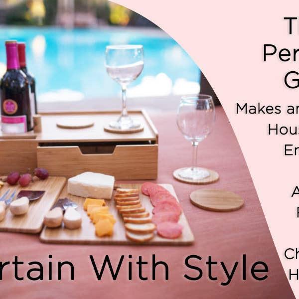 MobileVision - Wholesale Serving Tray - Bamboo Wine & Cheese Serving Tray with Drawer9