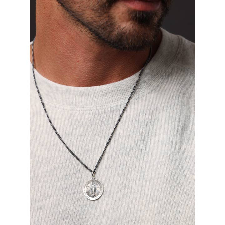 We Are All Smith – wholesale Pendant/charm necklace – Sterling Silver Round Miraculous Medal Necklace for Men2