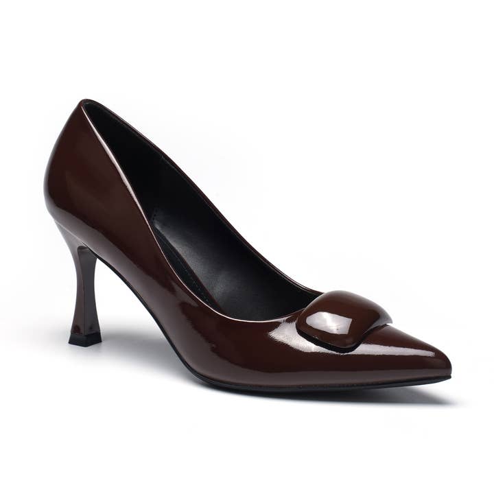 C'M PARIS - Wholesale High Heels - Women's - Patent Pump with Ornament and Flared Heel 83512