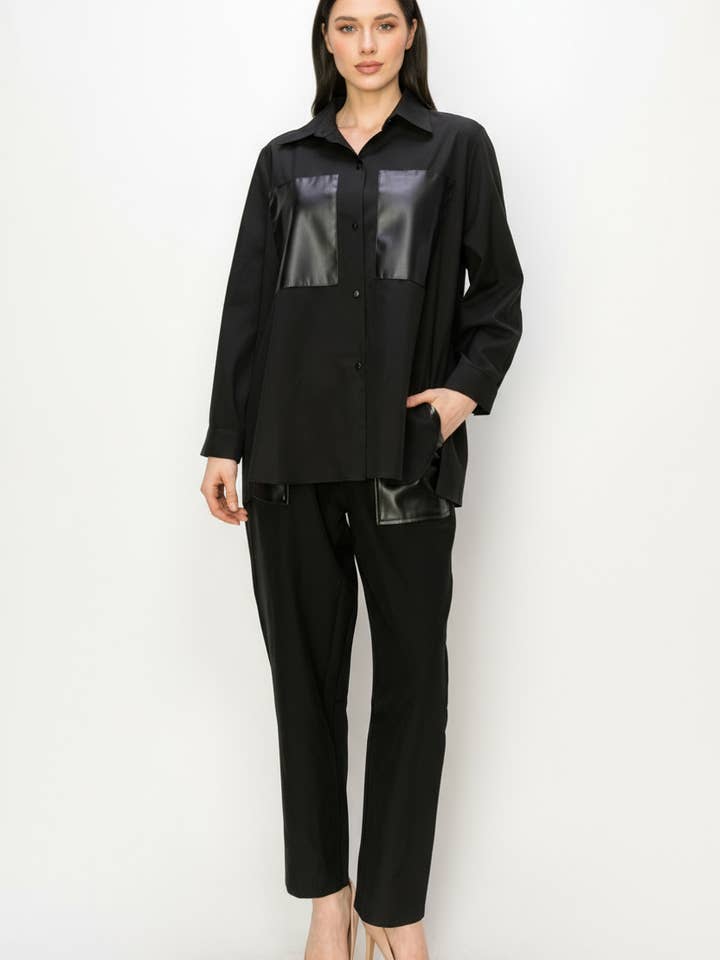 Willette Woven Pant with Leather Pockets for wholesale by Joh Apparel