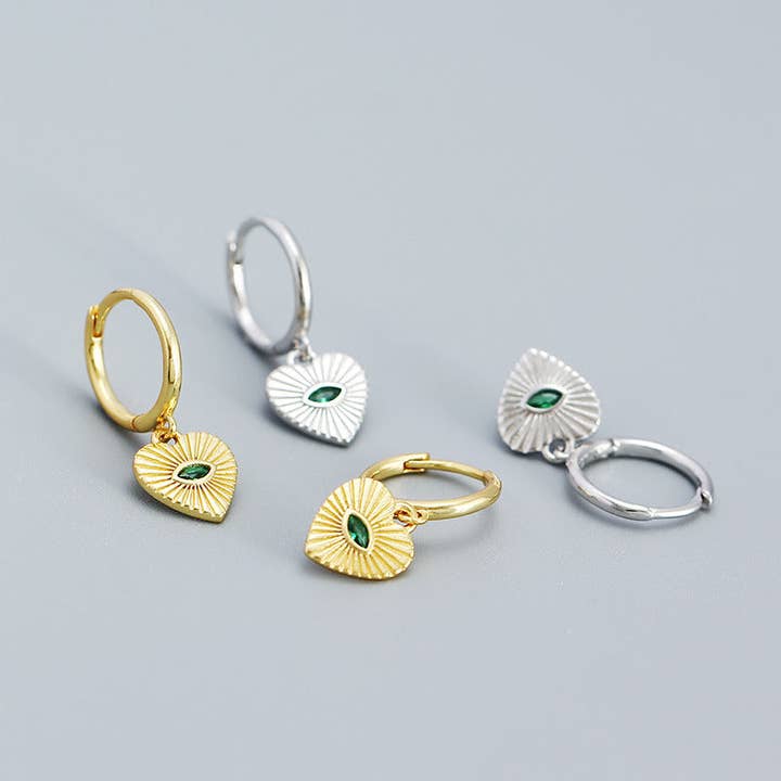 Perimade & Co. LLC - Wholesale Dangle Earrings - Evil Eye Heart Dangle Drop Earrings in 925 Sterling Silver