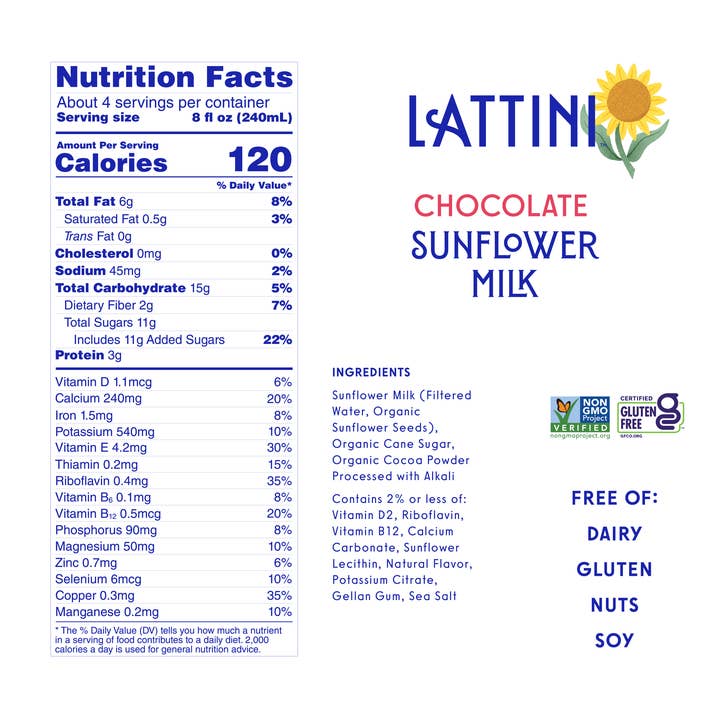 Lattini - Vente Boisson végétale - Lait de tournesol au chocolat LATTINI™ (paquet de 6)