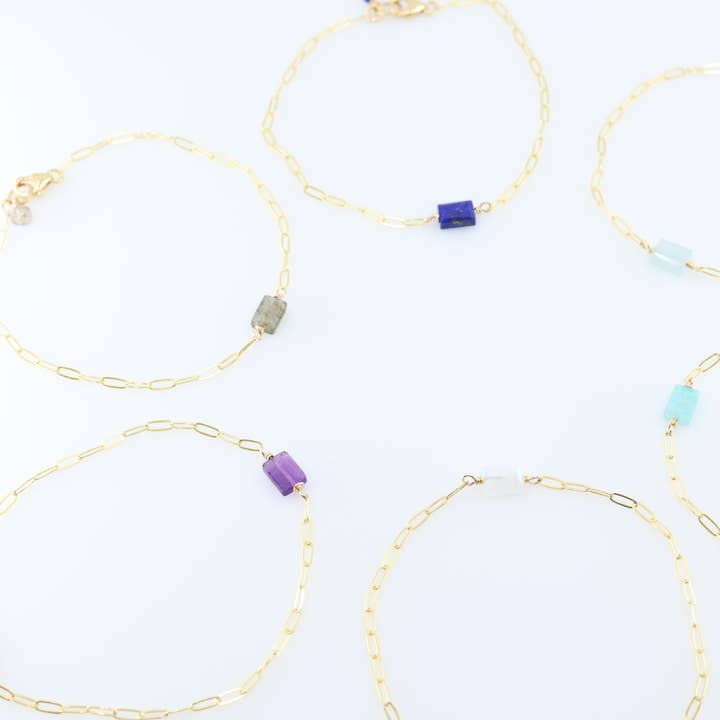 Single Rectangle Cut Gemstone Bracelet for wholesale by J. Mills Studio