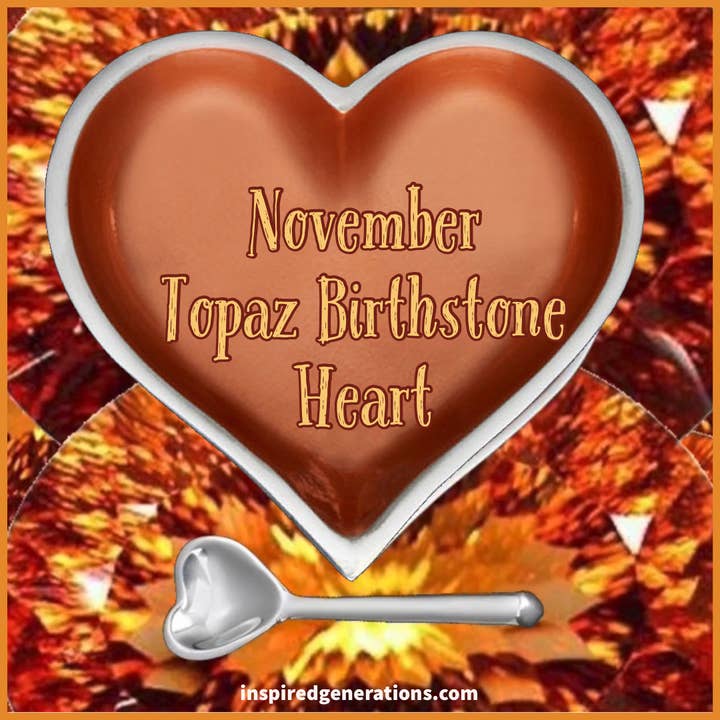 Inspired Generations – Objeto de mesa decorativo por atacado – Coração de pedra de nascimento de topázio laranja novembro com colher de coração2