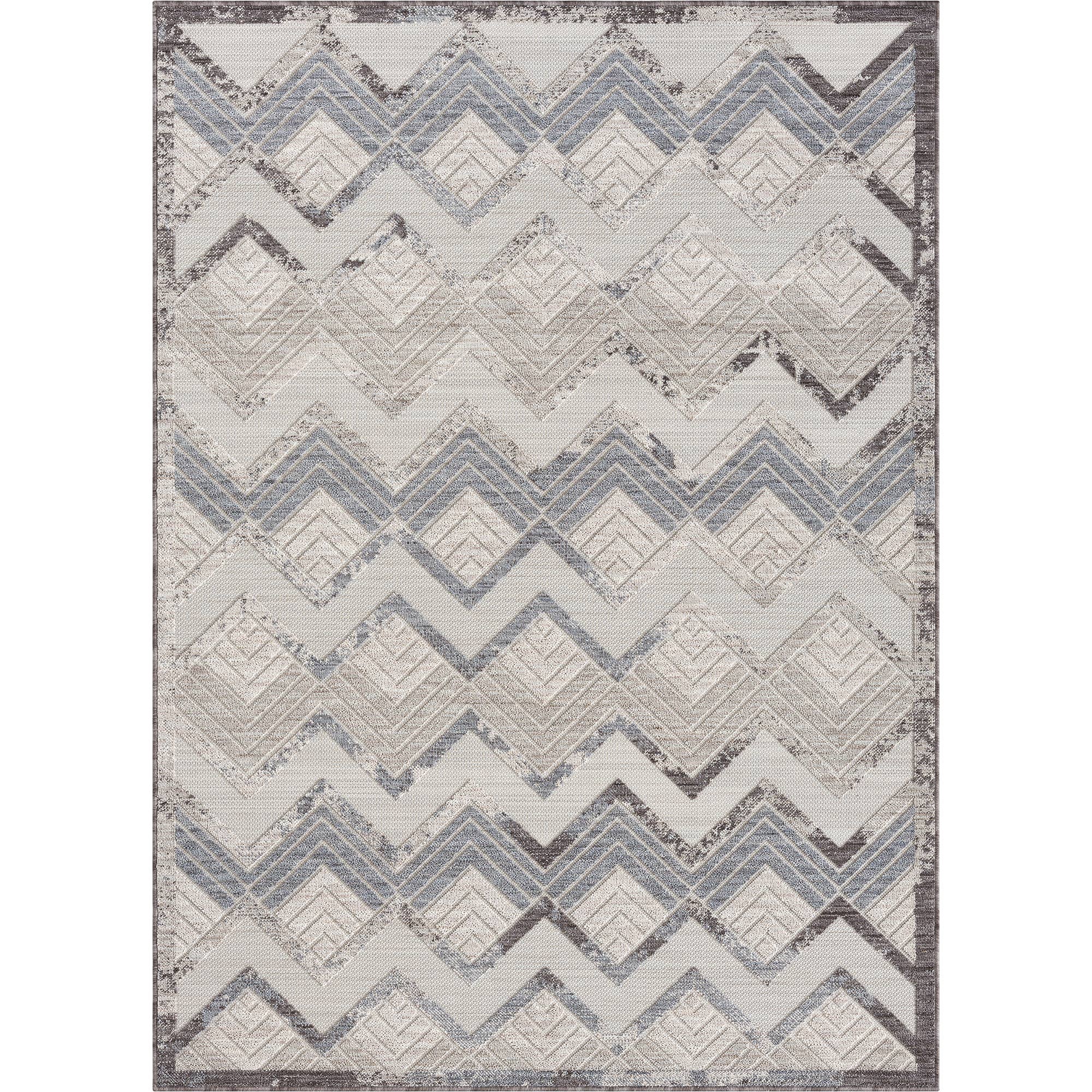 Light Blue Ivory Eastgate Chevron PET Yarn Indoor/Outdoor Area Rug for wholesale on Faire4