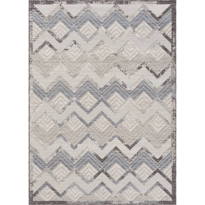 Light Blue Ivory Eastgate Chevron PET Yarn Indoor/Outdoor Area Rug for wholesale on Faire4