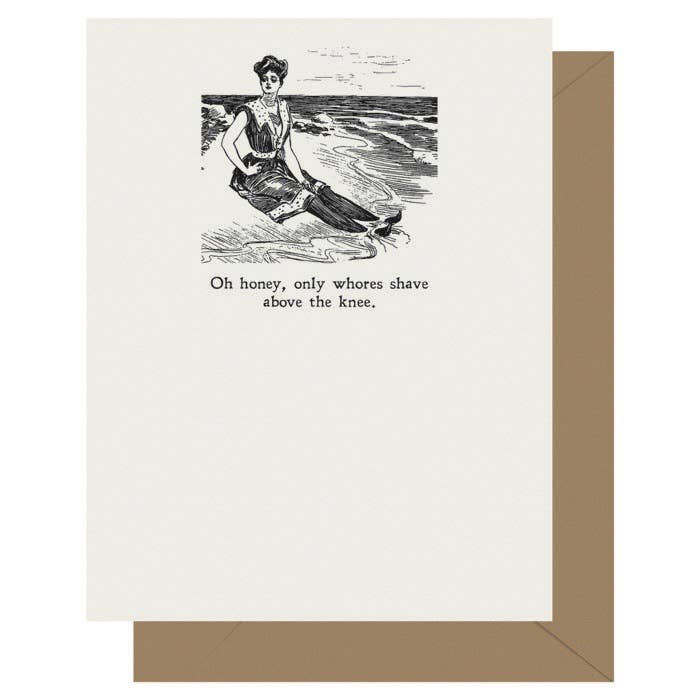 Gibson pige barbere over knæet brevtryk lykønskningskort for engroshandel hos Letterpress Jess