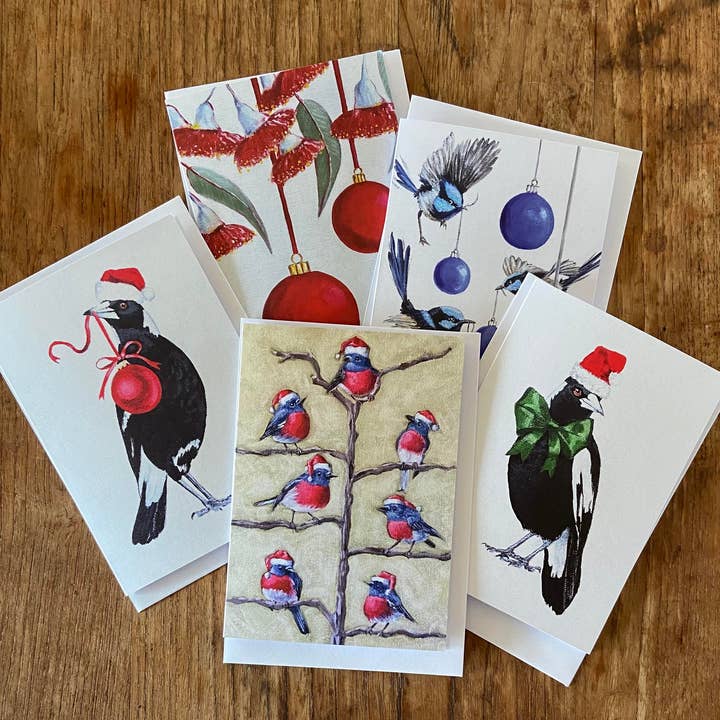 Lucinda Cotter Art - Wholesale Season's Greetings Card - Cute Red Robins Christmas Greeting Card2