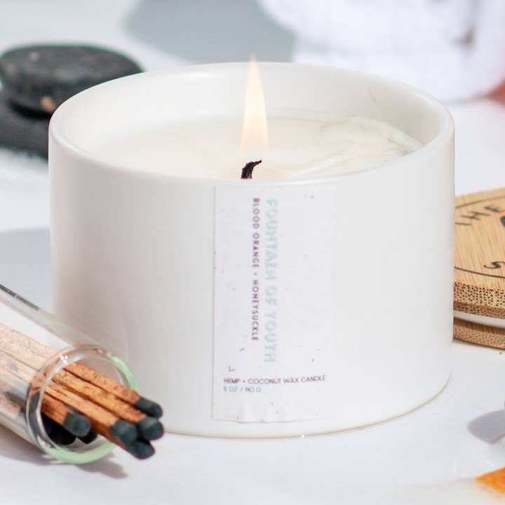 Fountain of Youth: Quiet Luxury Spa Hemp Candle, 5 oz for wholesale by The Modern Sonoran