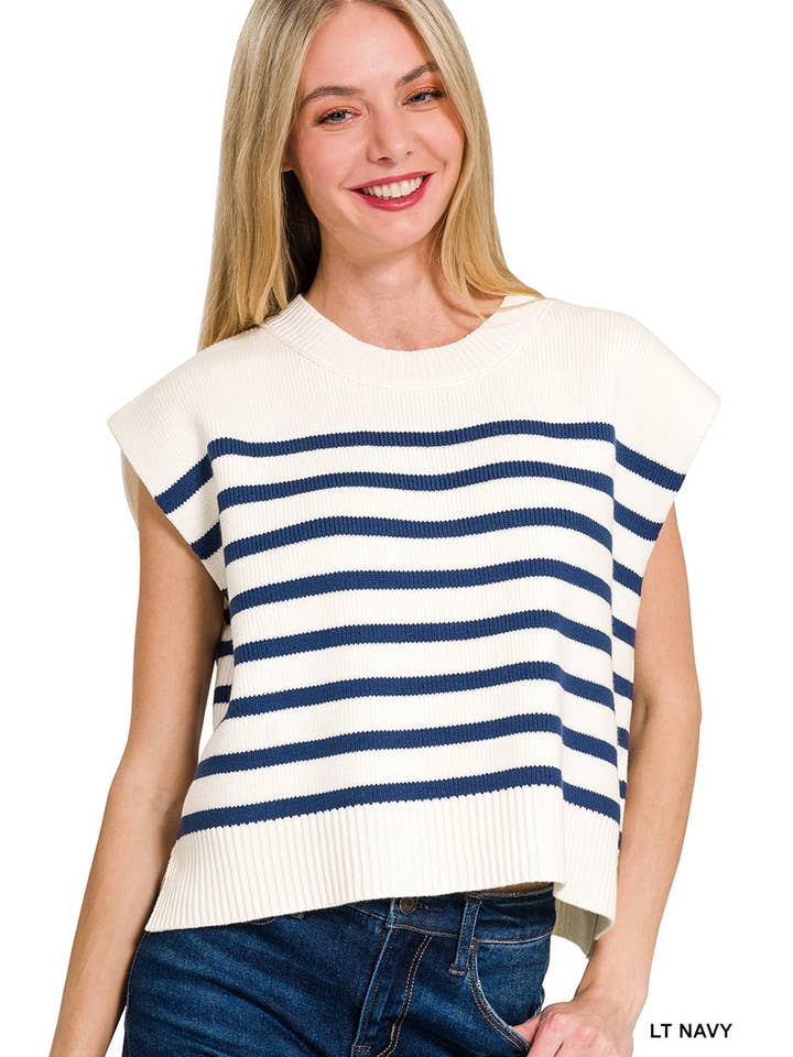 42POPS - Wholesale Outerwear Vest - Women's - ',,.._ Oversized Crew Neck Stripe Sweater Vest11