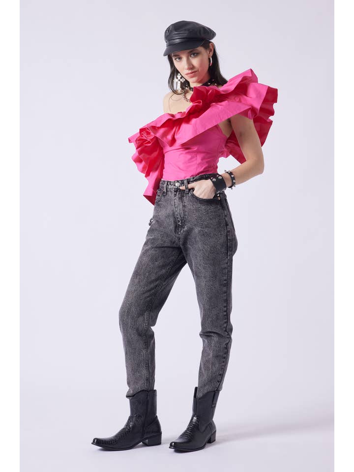 Signature 8 - Wholesale Blouse - Women's - ONE SHOULDER RUFFLE TOP S1039510