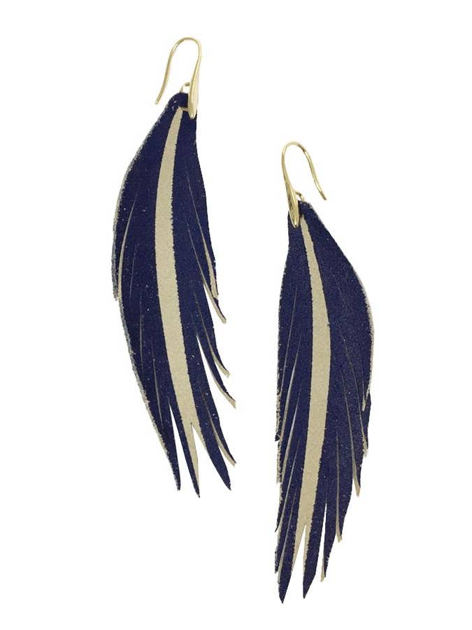 Short Feather Leather Earring - Dark Blue Painted for wholesale by The Supply Society