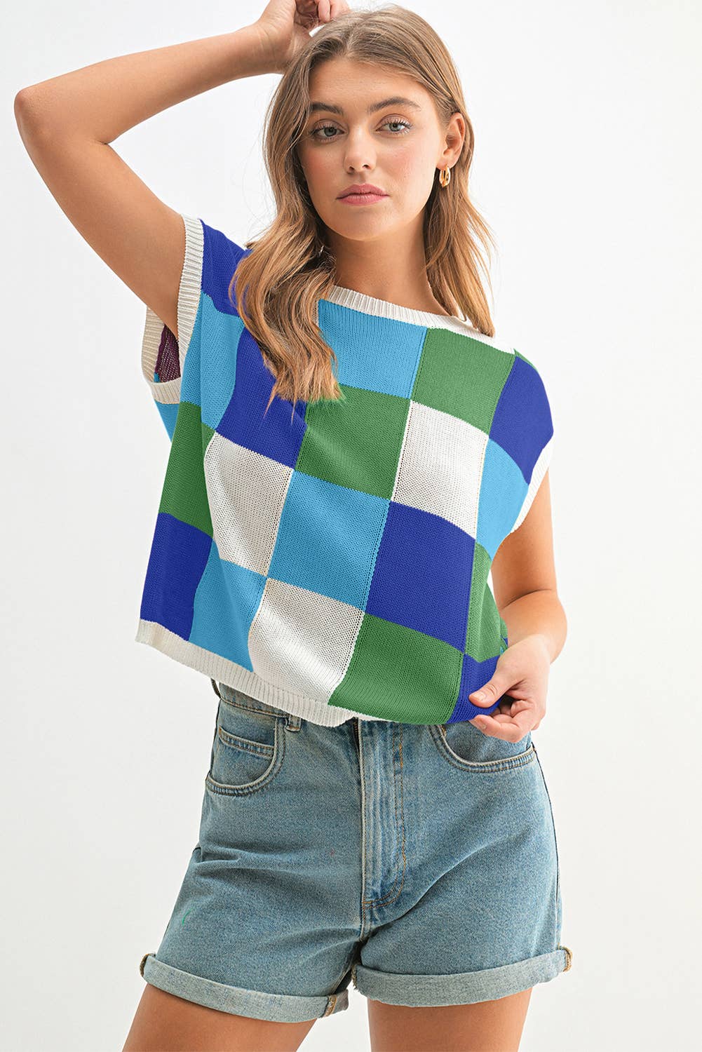 Aapparella - Vente Pull en maille – femme - Haut en tricot à manches courtes colorblock | S-2XL11