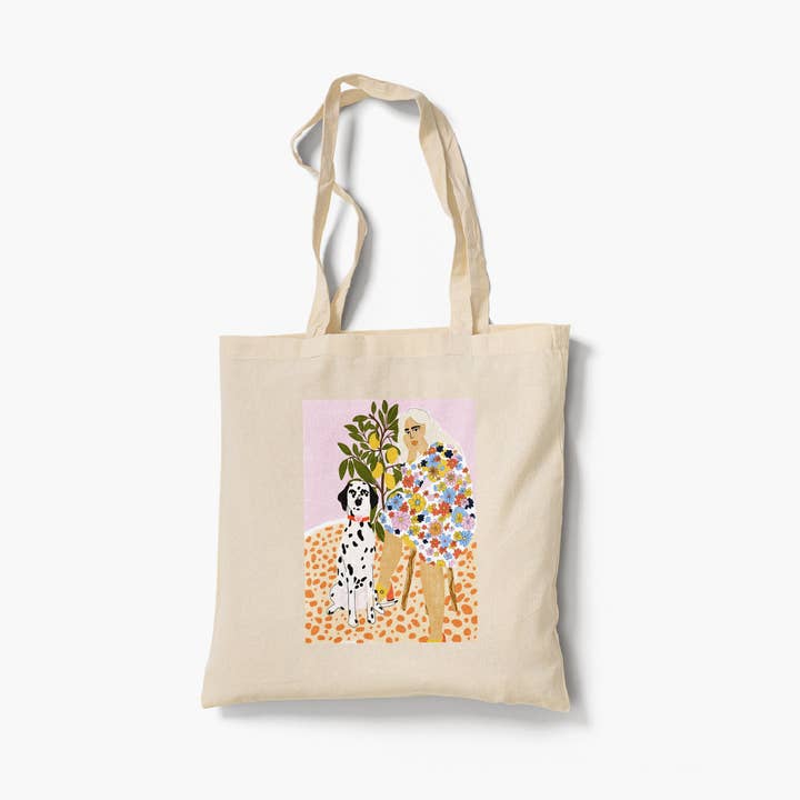 Lady And Dalmatian 100% Organic Cotton Tote Bag for wholesale by Alja Horvat d.o.o.
