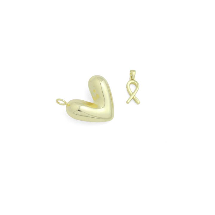 BestBeads&Beyond - Wholesale Individual Charm/Pendant - Puffy Gold Heart CZ Ribbon bow Charm Pendant, Sku#Y1044