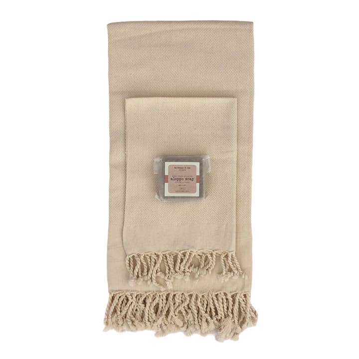 Gift Set 2: 1 Fouta, 1 Hand Towel, 1 Aleppo Soap for wholesale by Balthazar & Rose