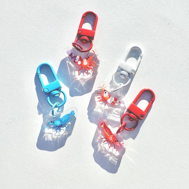 Miniature Shrimp 1” Acrylic Charms for wholesale by Microbiome Arts