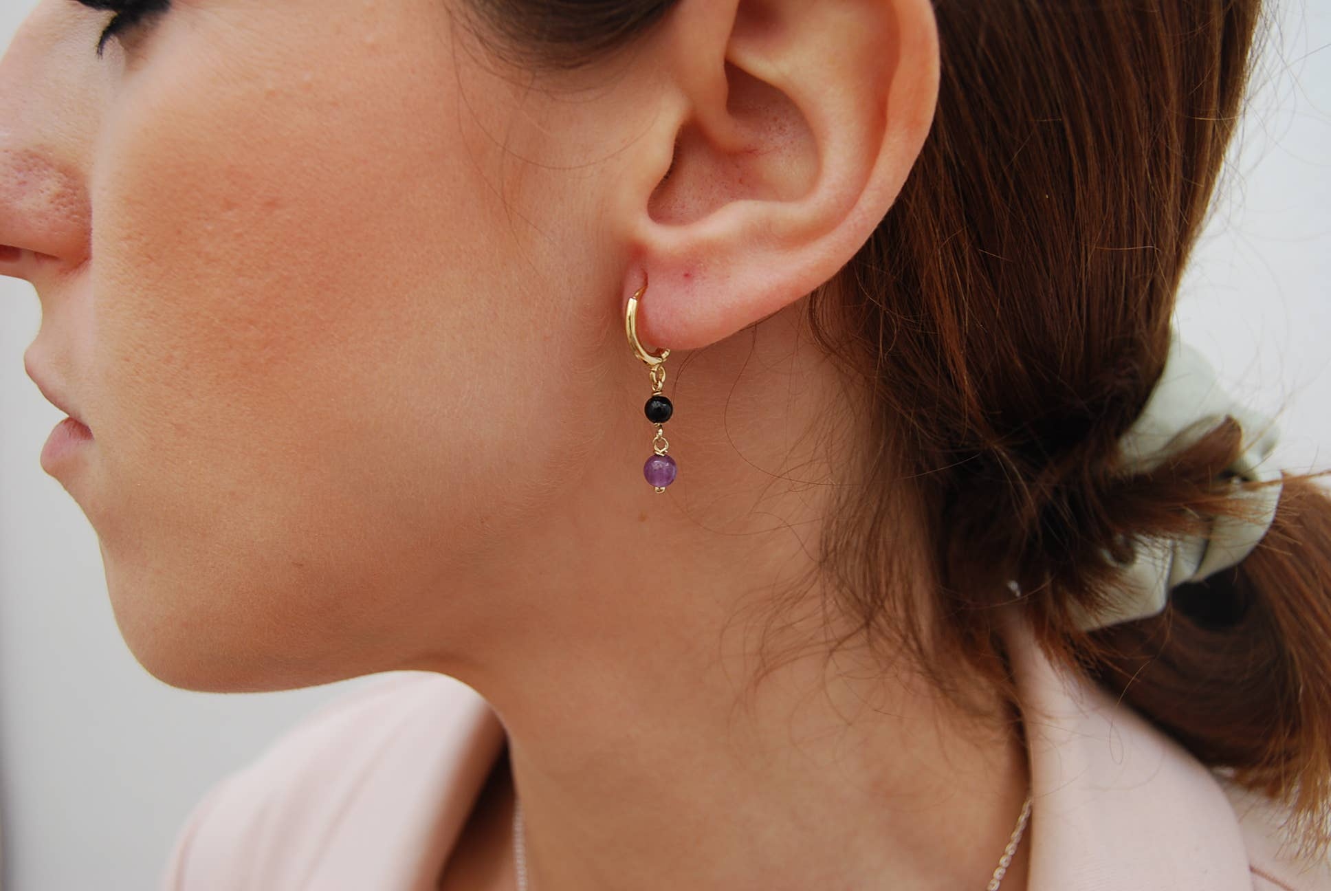 Yneda Jewels - Wholesale Dangle Earrings - Onyx-amethyst earrings, silver 925 hoops, gemstone earrings.0