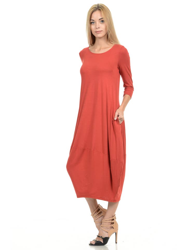 Allium - Wholesale Dress - Women's - Cocoon Midi Dress with Pockets3