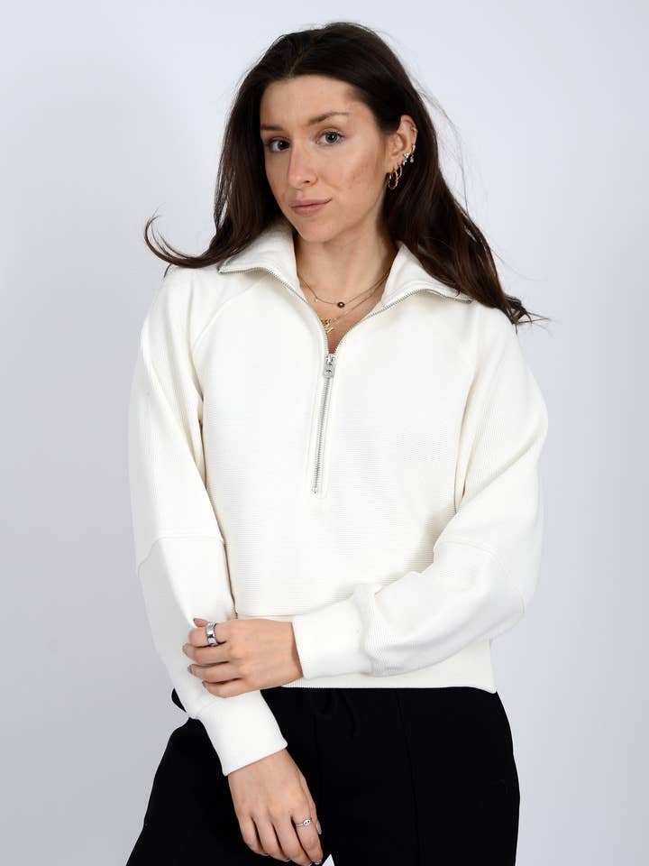 Miu Ottoman Soft Knit Ls Mock Half Zip Top for wholesale by RD Style