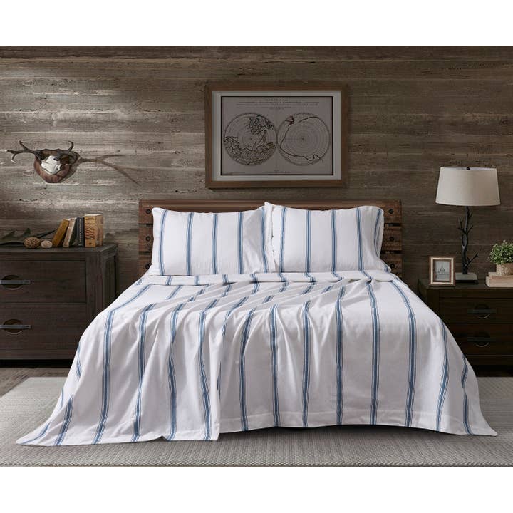 Flanelltryckt texturerad rand Midnight Blue Sheet Set för wholesale av New Season Textile Inc