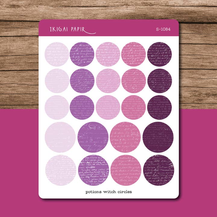 Feuille d'autocollants Potions en forme de cercle et d'œillets pour la vente par Ikigai Papir