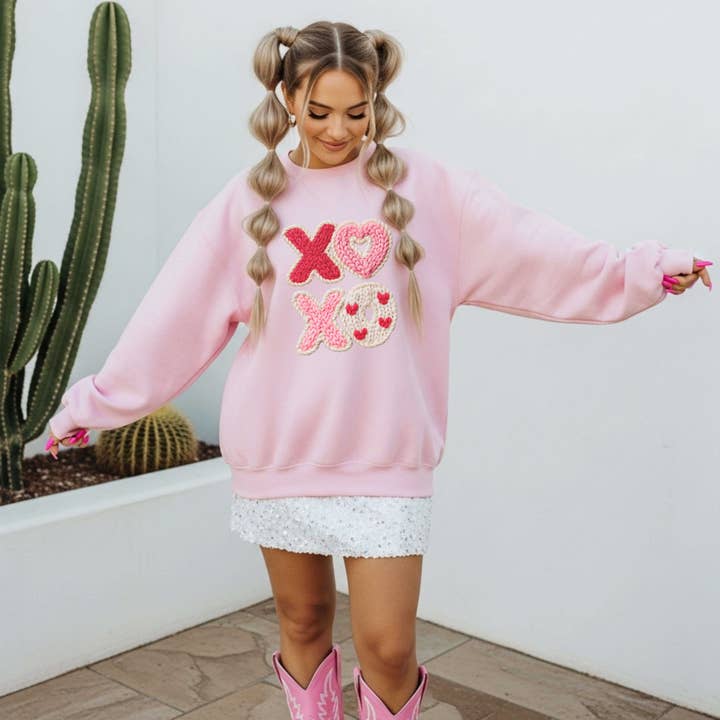 Trendy XOXO FAUX Knit Valentine's Day Sweatshirt Preppy VDay for wholesale by Three Girls Shop