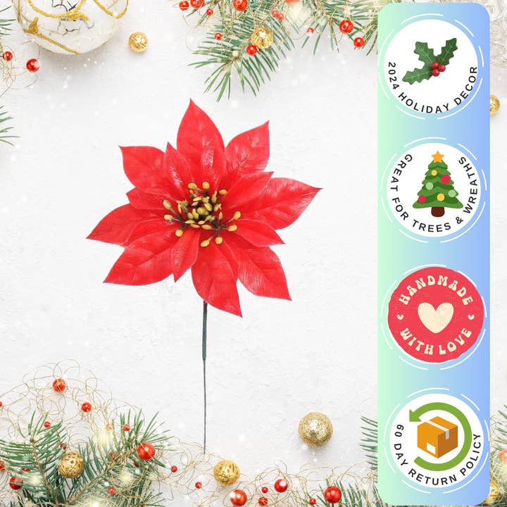 2-pack livfulla 7" röda julstjärneblommor - juldekoration för wholesale av Larksilk