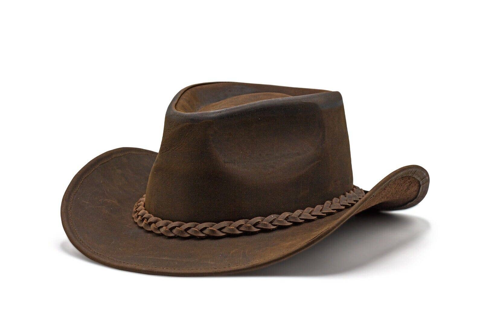 Hadzam - Wholesale Cowboy Hat - Unisex - Unisex Brown Shapeable Western Leather Outback Cowboy Hat2
