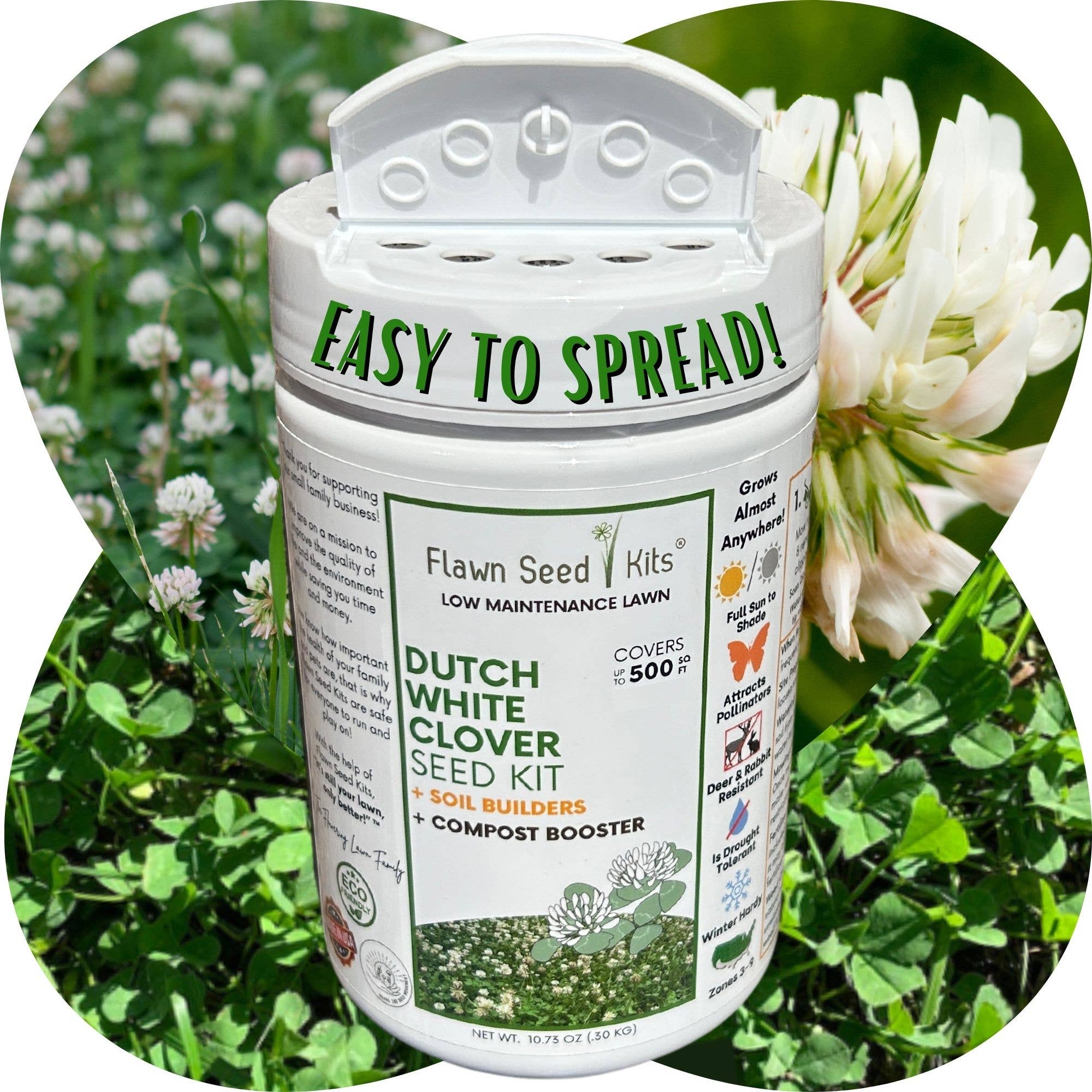 Flawn Seed Kits - Wholesale Plant Seeds - Dutch White Clover Seed Kit Easy Spread Shaker10