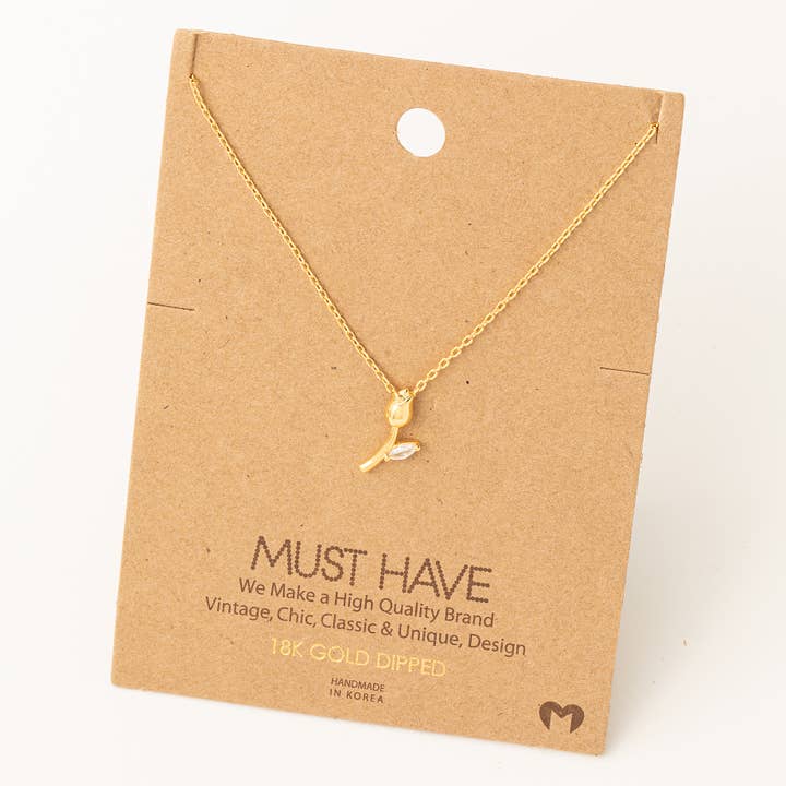 Fame Accessories - Wholesale Pendant/Charm Necklace - Dainty Tulip Flower Pendant Necklace